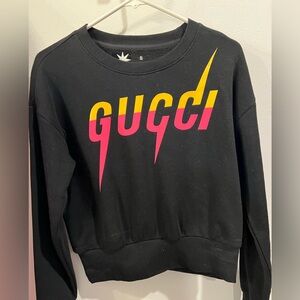 Gucci Women's Black Sweater with Pink and Yellow Logo